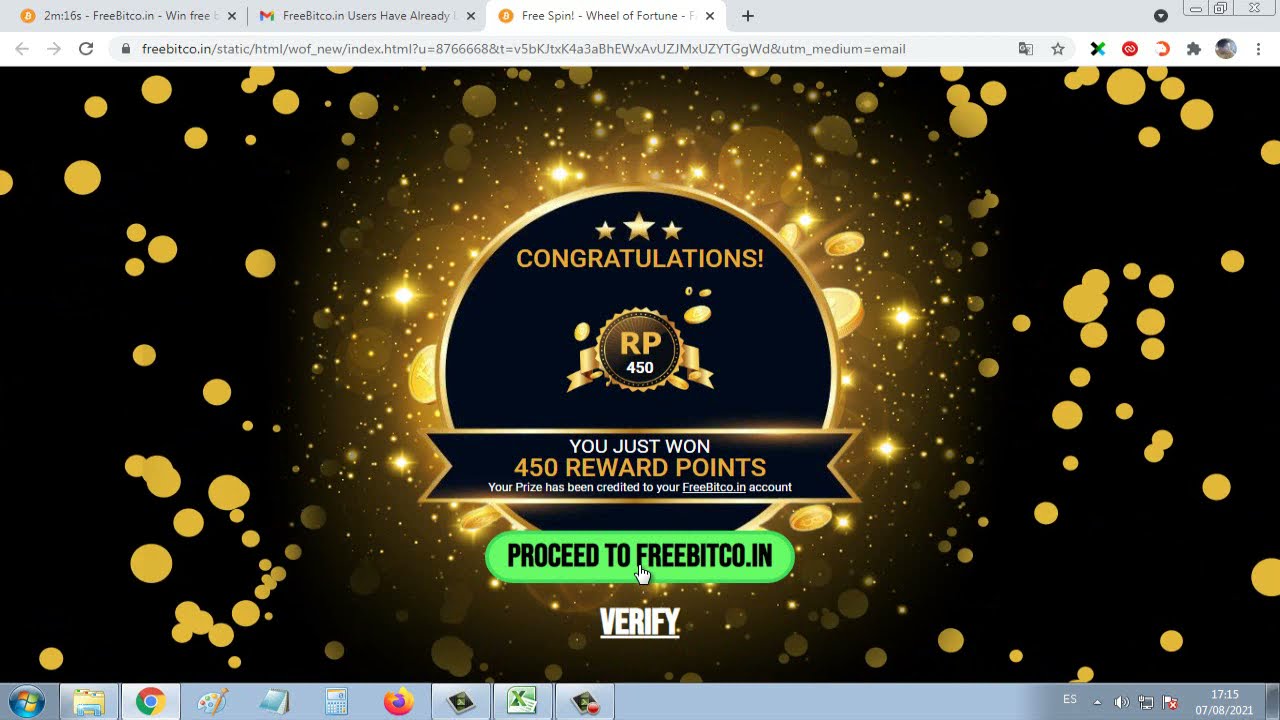 ESTADÍSTICAS DE GANANCIA FREEBITCOIN 07/08/2021 - 450 RP y SUBIDA DEL BTC