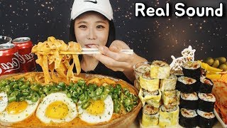 [Sub]/Real Sound/ [ spicy rose pasta 'Tteokbokki' ] [ mozzarella spam roll ] /Mukbang eating show