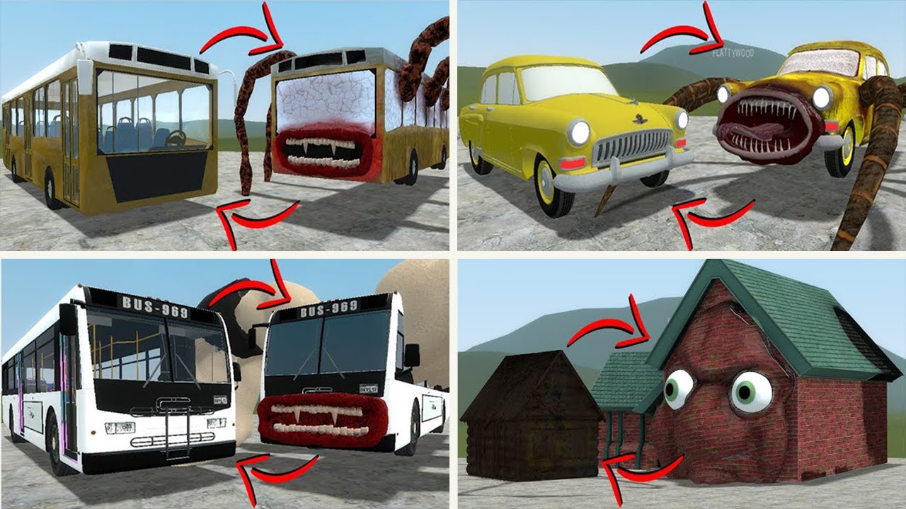 EVERYTHING TURNED INTO MONSTERS: HOUSE HEAD, BLOOP, BUS EATER VS ALL TREVOR HENDERSON BATTLE In GMOD