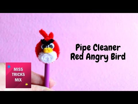 Pipe Cleaner Red Angry Bird Pencil Topper DIY Tutorial.