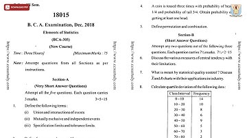 BCA 3RD SEM ELEMENTS OF STATISTICS DEC 2018 | CCSU