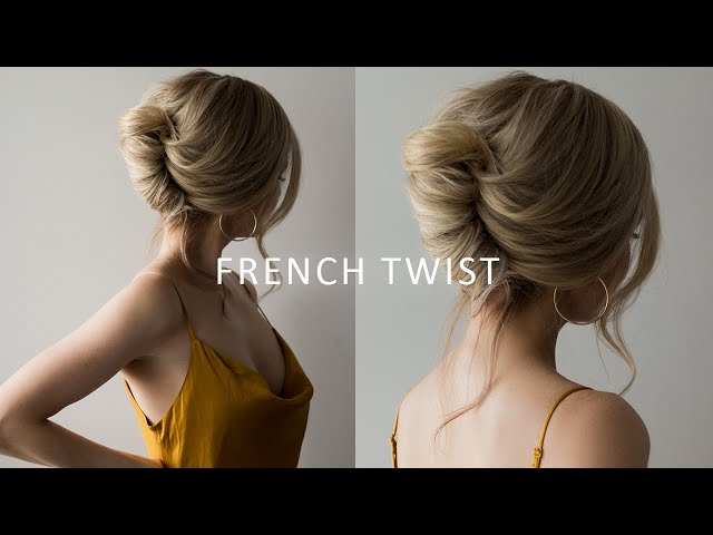 Hands of hairdresser making french twist hairstyle of an unrecognizable  young brunette woman in a beauty salon, back view, close up Stock Photo |  Adobe Stock