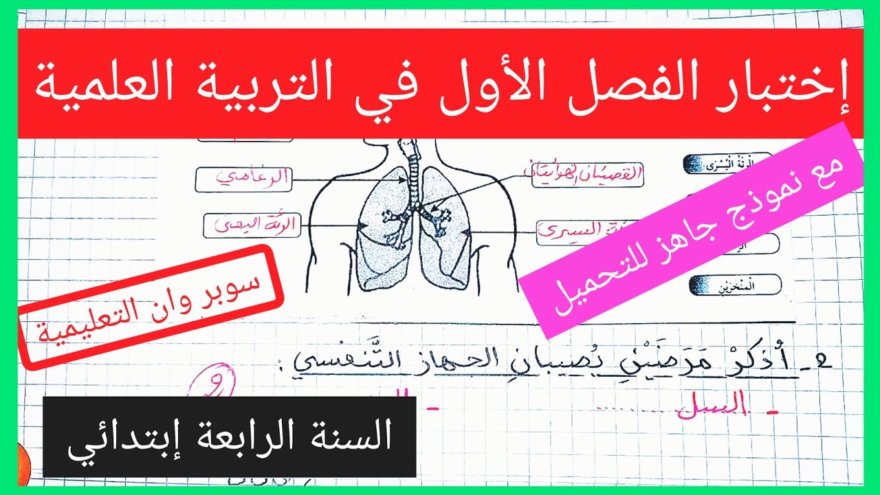 إختبار الفصل الأول في مادة التربية العلمية السنة الرابعة إبتدائي