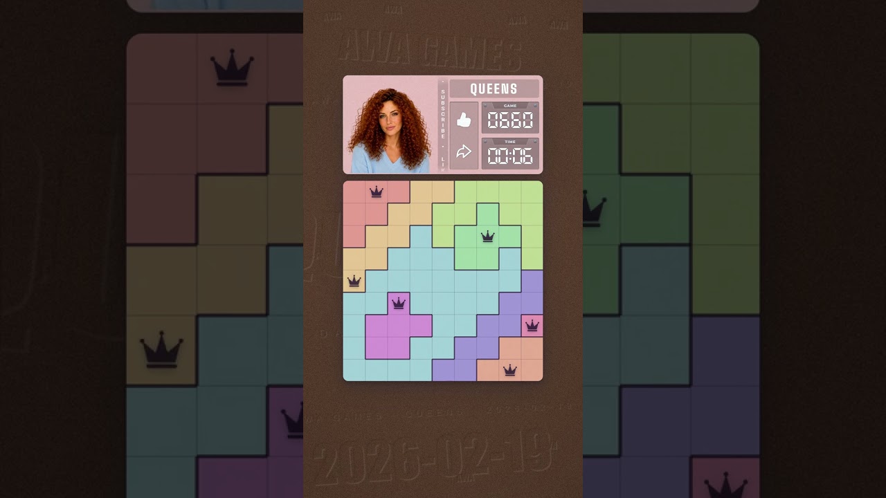 LinkedIn Queens #660 solved board for February 19, 2026, 9x9 grid