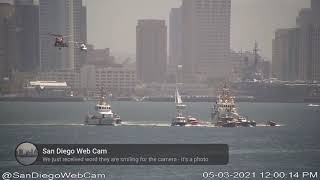 Multiple agencies taking a photo in San Diego Bay