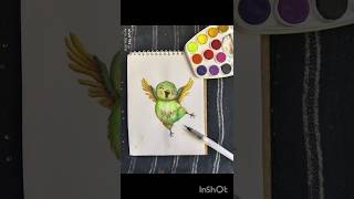 Cute baby bird drawing 🐦💚Easy watercolor bird painting 🎨#drawing #art #bird #shorts #youtubeshorts