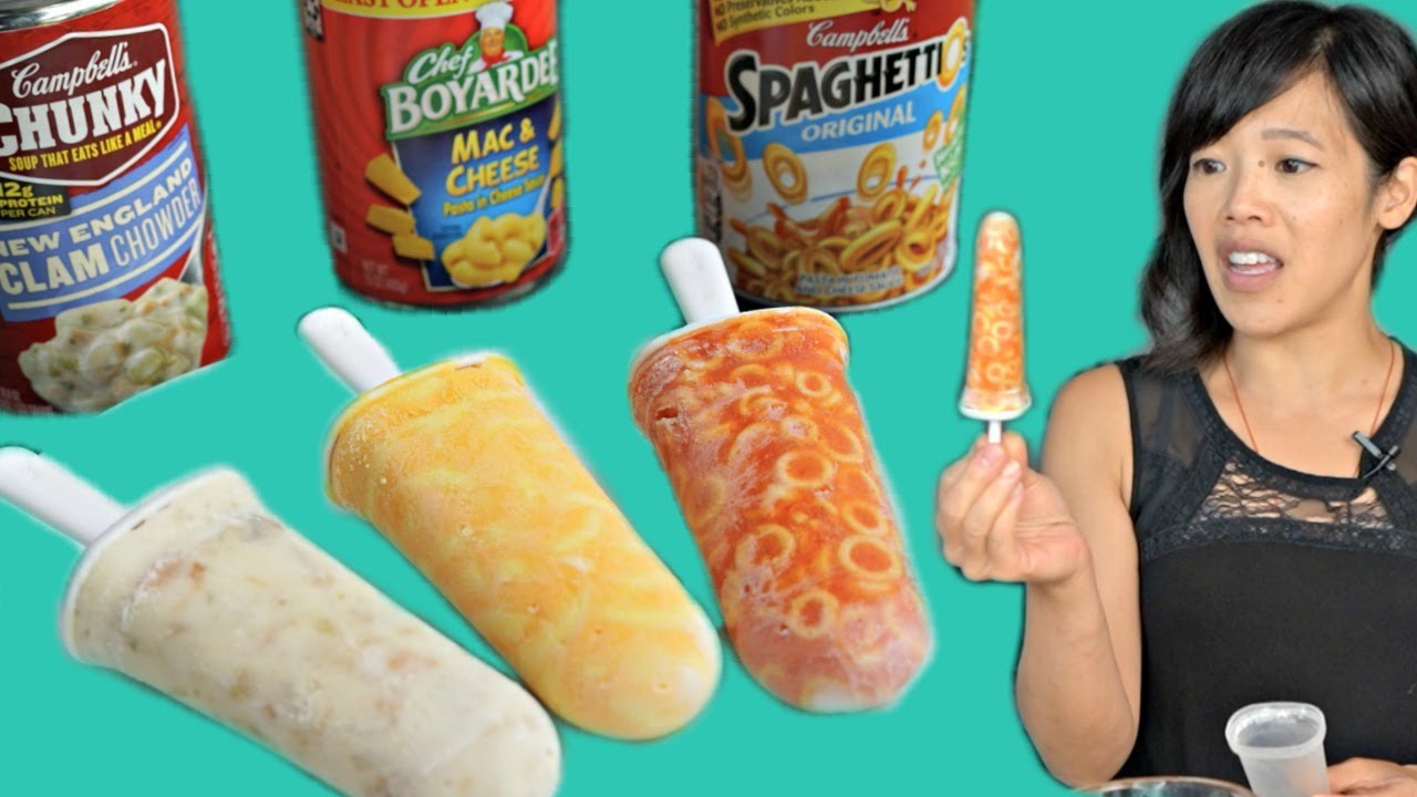 Clam Chowder | Mac & Cheese | SpaghettiOs© POPSICLES -- canned food frozen pops TASTE TEST | emmymade