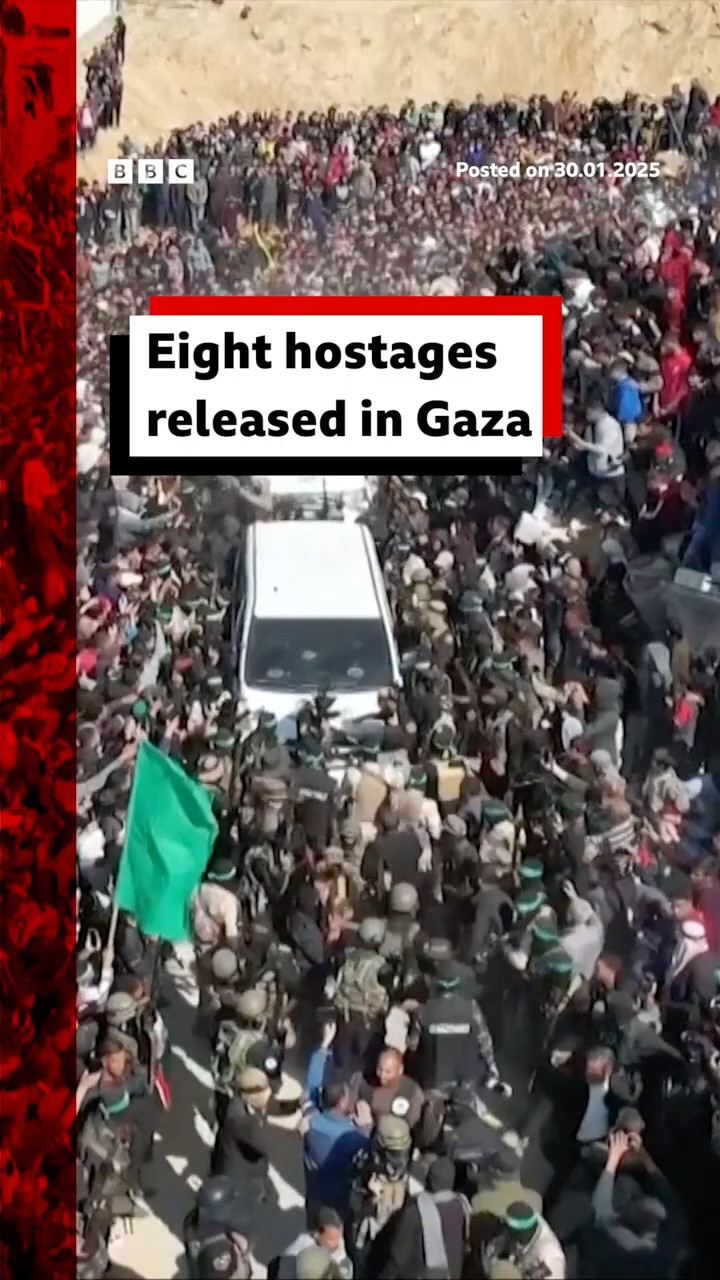 Eight hostages released in Gaza, with 110 Palestinian prisoners freed. #Israel #Gaza #BBCNews