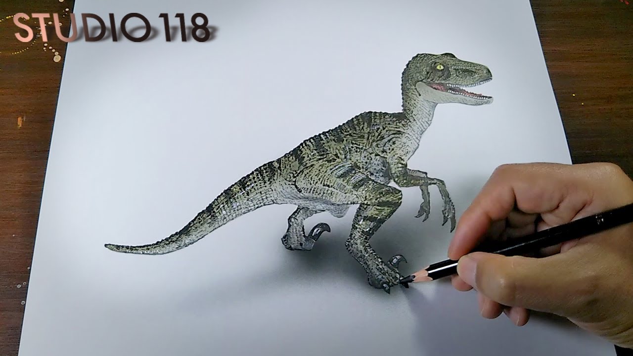 ジュラシックワールド ヴェロキラプトルをリアルに描いてみた Drawing Studio 118 Youtube