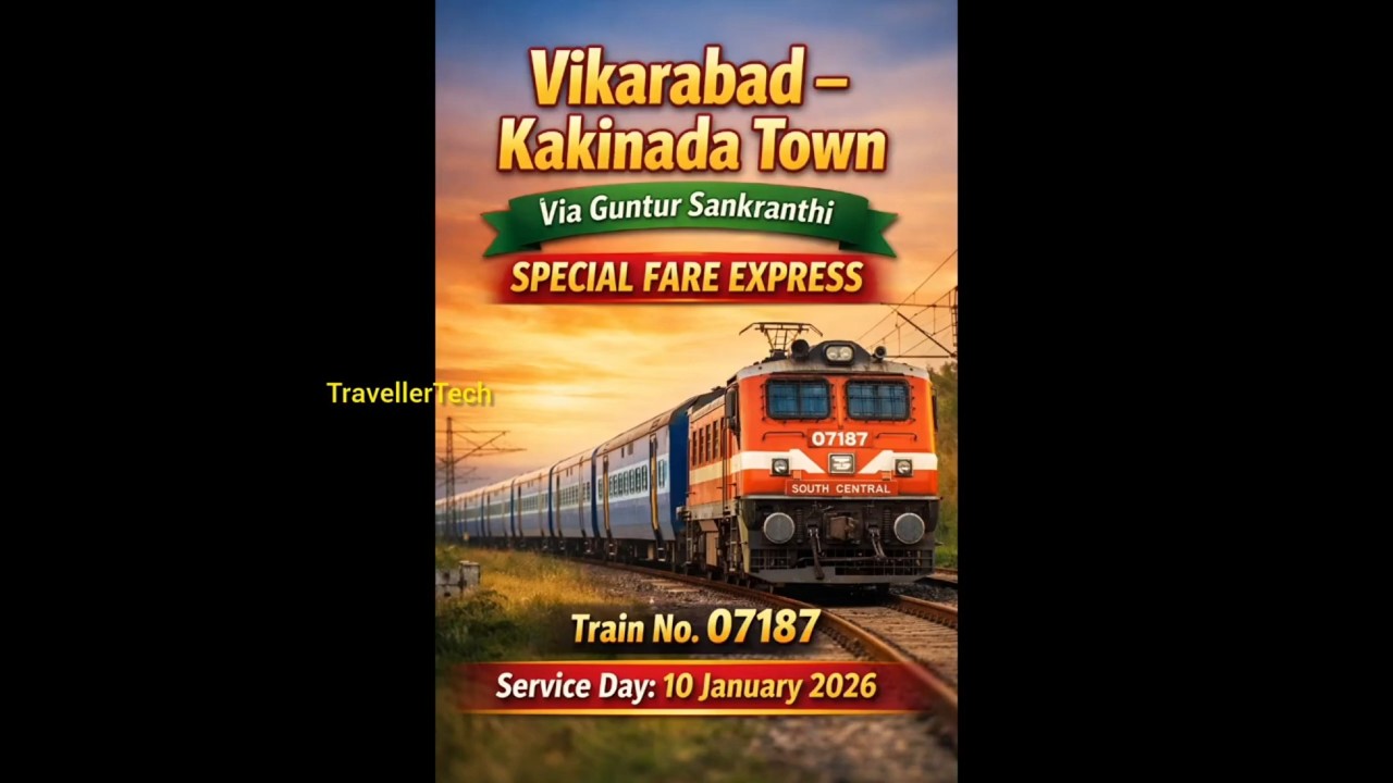 Vikarabad → Kakinada Town Special Express!" Train No 07187 Service & Route info