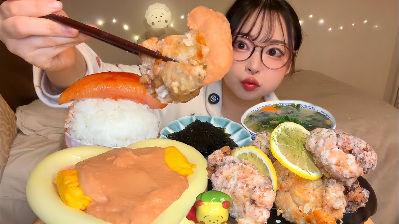 明太子づくしと竜田揚げ定食🐔💖