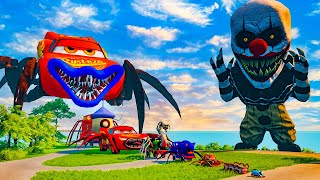 ALL MONSTERS Big & Small Cars vs Downhill Madness with EPIC BATTLE McQUEN EATER & CLOWN EATER