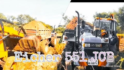 Eicher tractor 551 model full loading trolley process stuck in land | JCB helping videos
