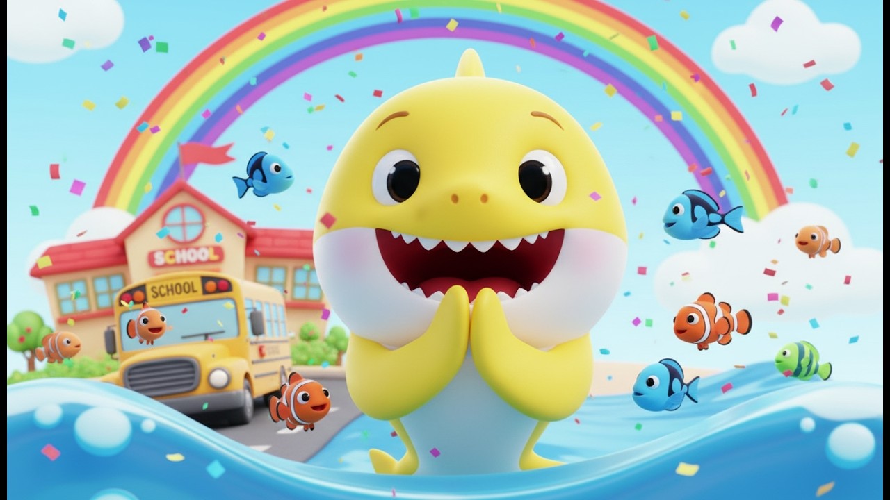 Paseo en Autobús Escolar del Tiburón Bebé 🦈🚌 Canción Infantil Educativa en Español Para Niños