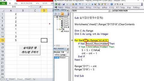 엑셀 합과 개수_일반 수식과 VBA를 이용한 흐름 비교-3탄 숨긴행제외 개수와 합