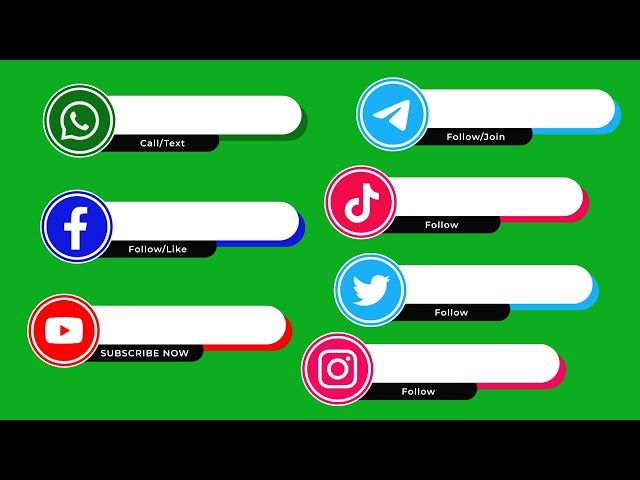 YouTube, Instagram, Twitter, Facebook, Telegram, TikTok, WhatsApp Lower thirds Green Screen class=