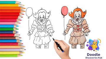 How to Draw Pennywise from IT and Color Him (Scary Clown Tutorial)