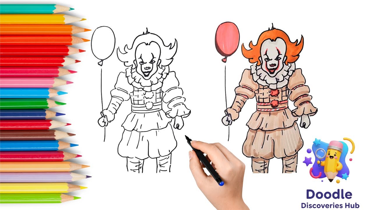 How to Draw Pennywise from IT and Color Him (Scary Clown Tutorial)