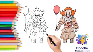 How to Draw Pennywise from IT and Color Him (Scary Clown Tutorial)