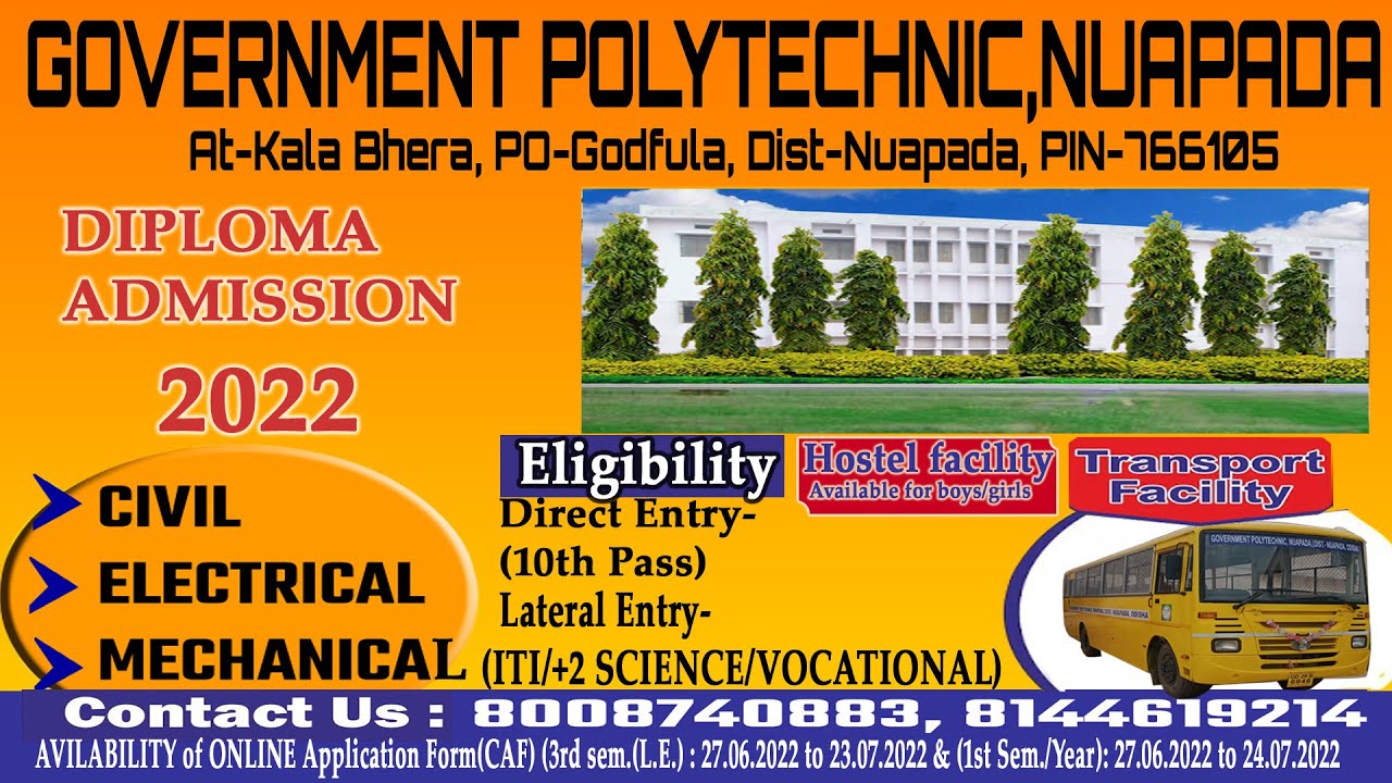 Diploma Admission2022 at Government polytechnic, Nuapada