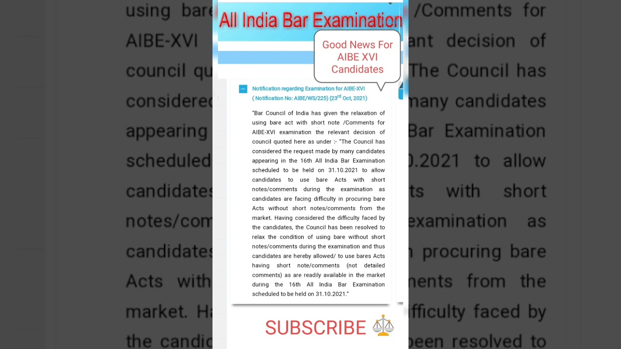Good News For AIBE XVI Candidates || Bare Acts With Notes Allowed || 