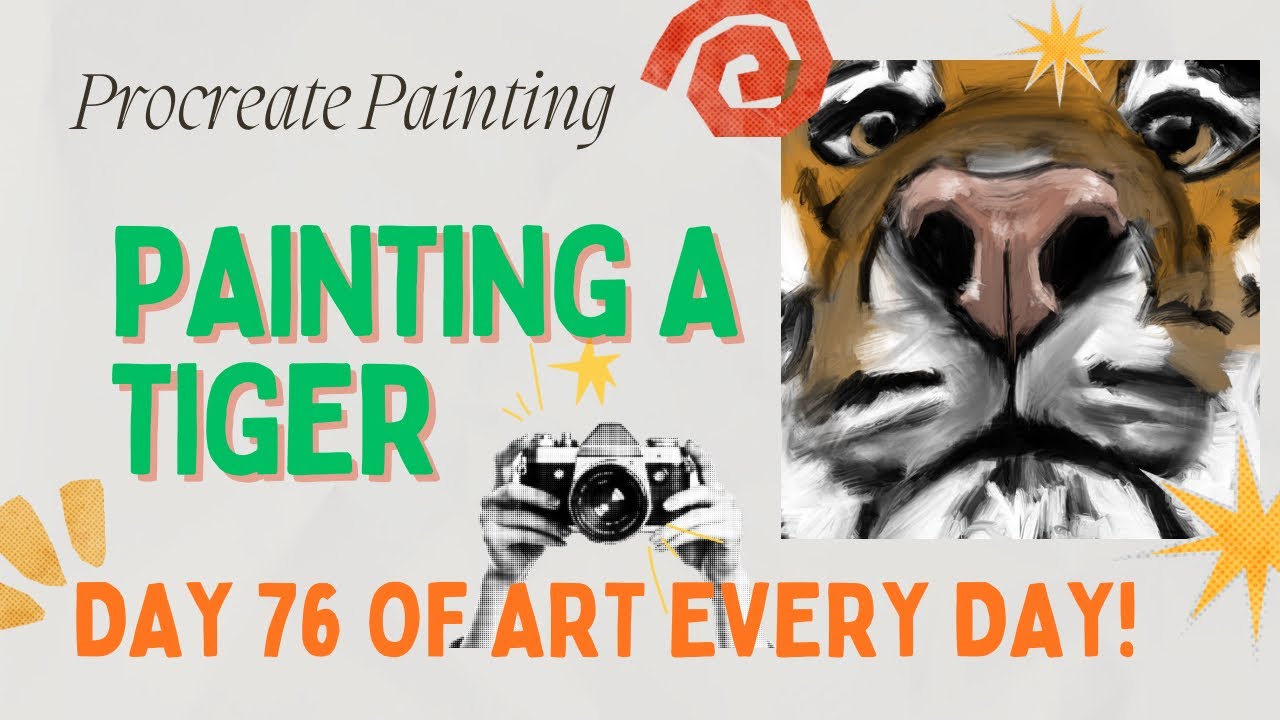 Day 76: Painting a TIGER Close-Up! 🐯 Focusing on Fur & Stripes (Procreate Speedpaint)