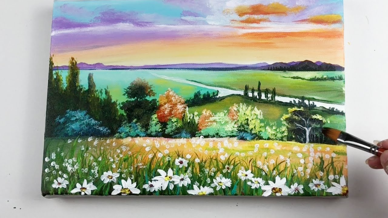 Country side / Acrylic Painting for Beginners / Landscape Painting