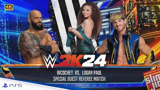 Logan Paul VS Ricochet With Samantha Special Guest Referee - WWE 2K24 - PS5 Gameplay