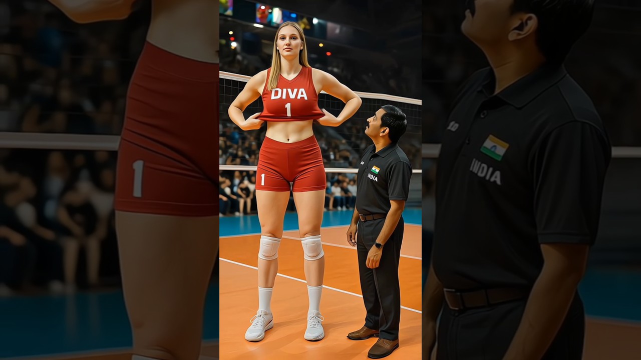 tall woman volleyball coach shocked to see her abs 