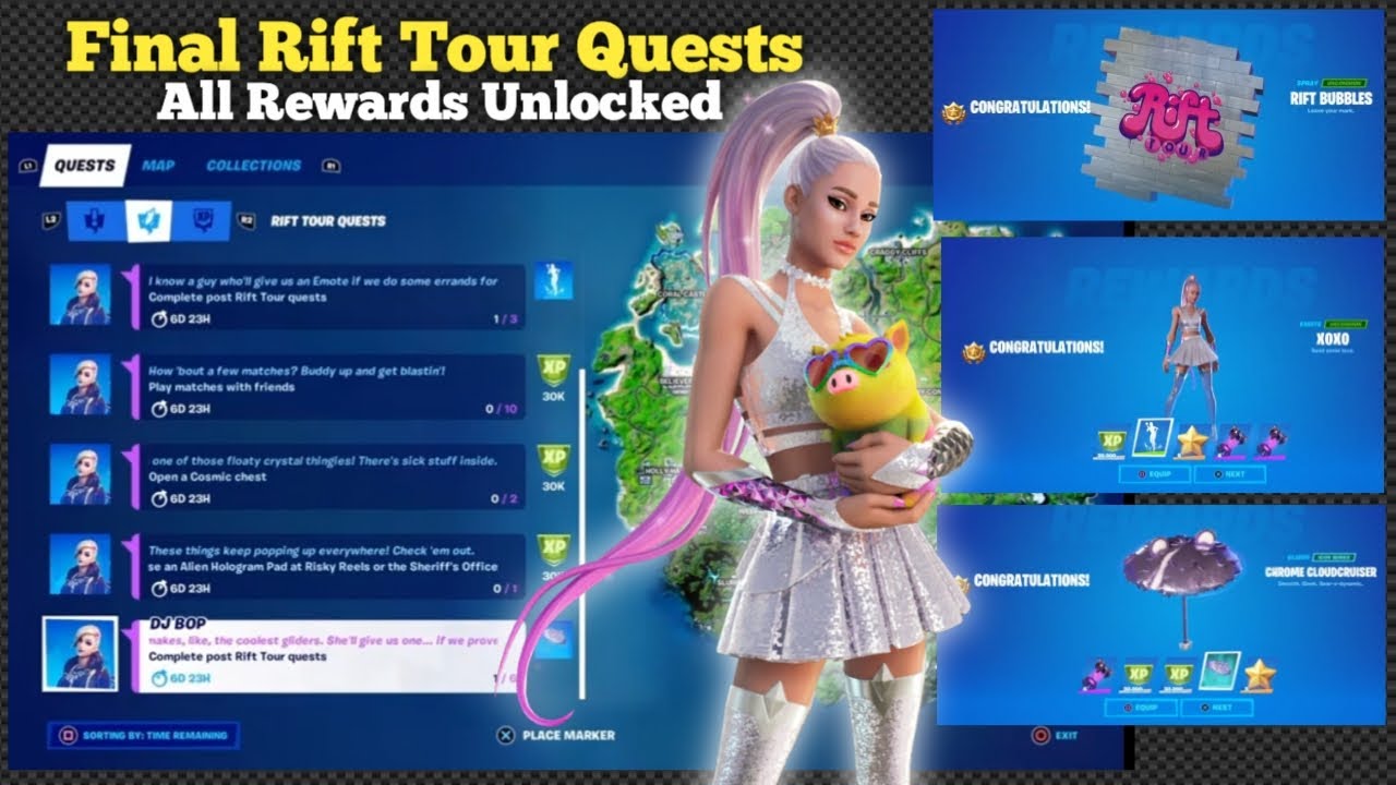 Fortnite: Final Rift Tour Quests Complete (All Rewards Unlocked) - Chrome Cloudcruiser Umbrella.
