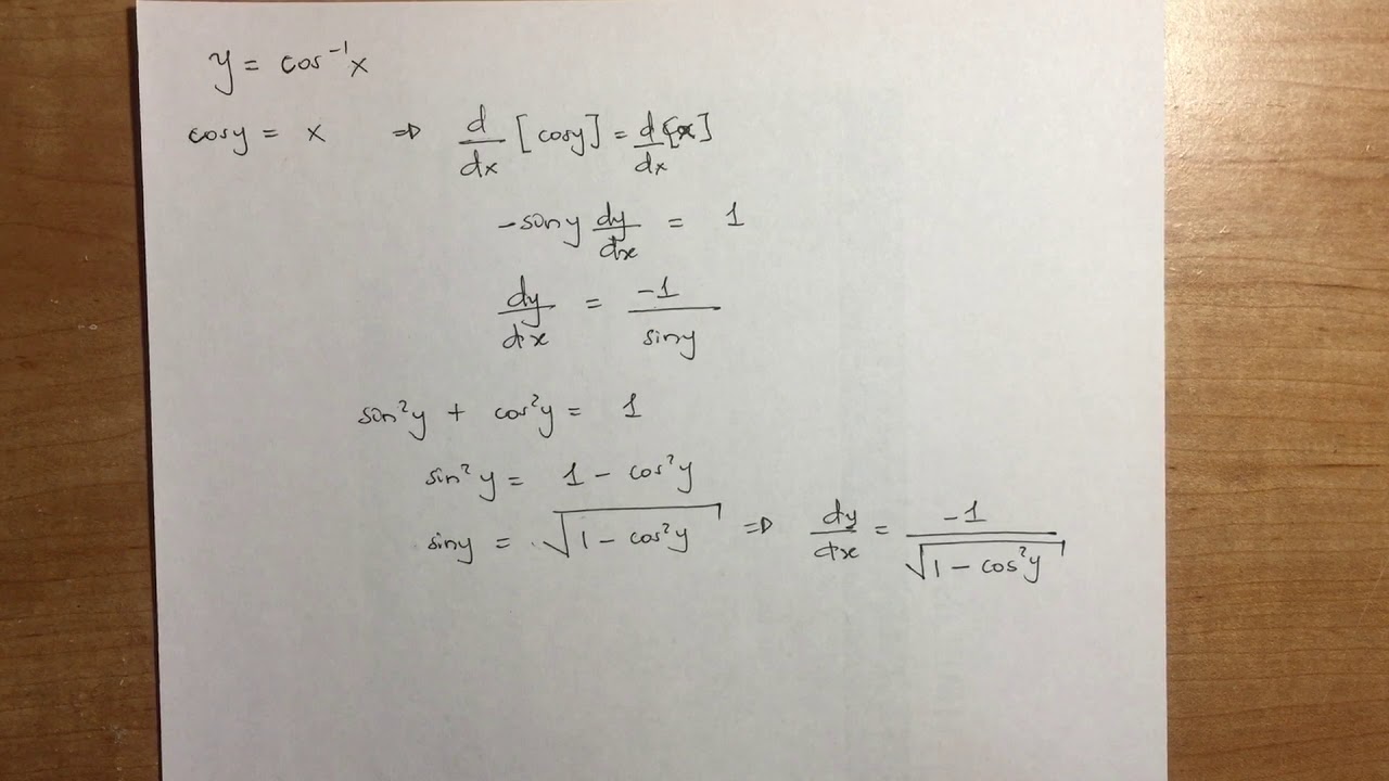 Derivative Of Cosine Inverse YouTube Derivative of cosine inverse youtube