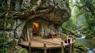 30 Days Building a Stone Shelter and Surviving Alone in the Wilderness with Primitive Tools