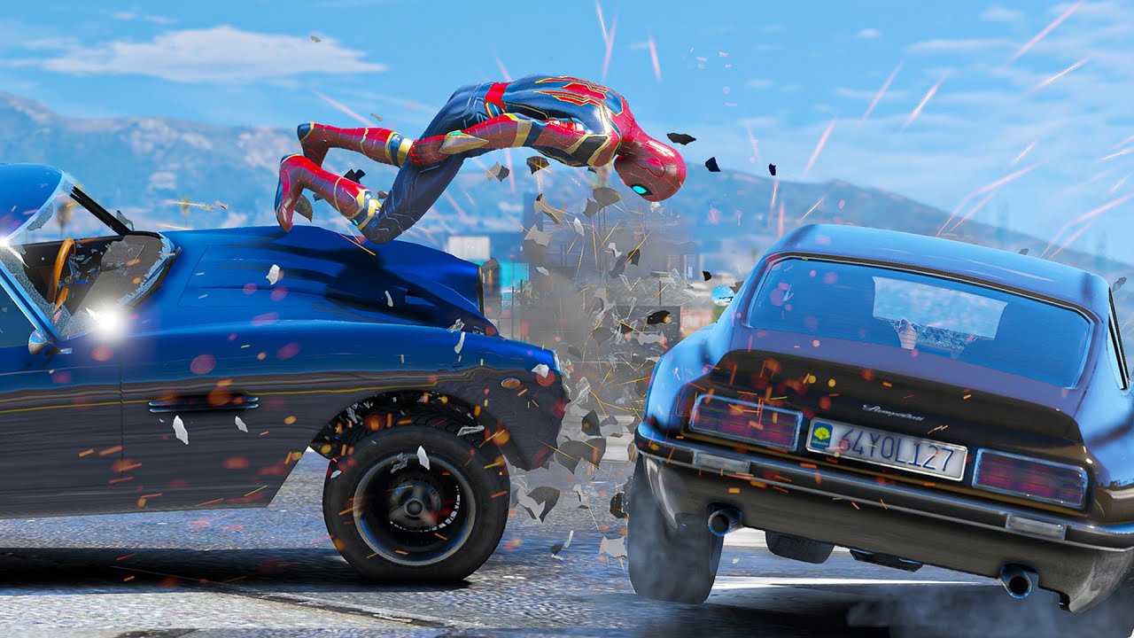 GTA 5 Iron Spiderman Car Crashes - Spider-Man Cars Gameplay #17