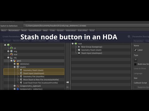 Houdini Stash node button in an HDA