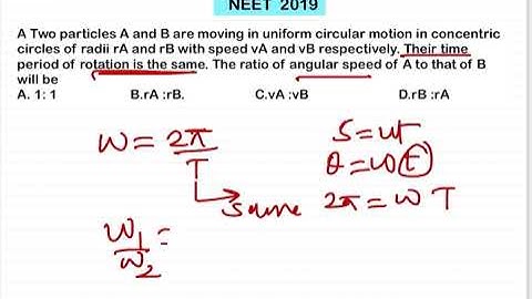 NEET 2019:Two particles A and B are moving in uniform circular motion in concentric circles of radii