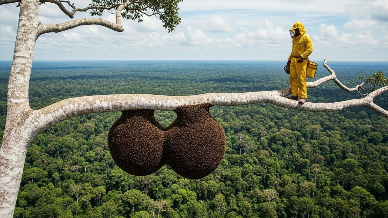 Unbelievable! Dangerous High-Tree Climb for Wild Honey
