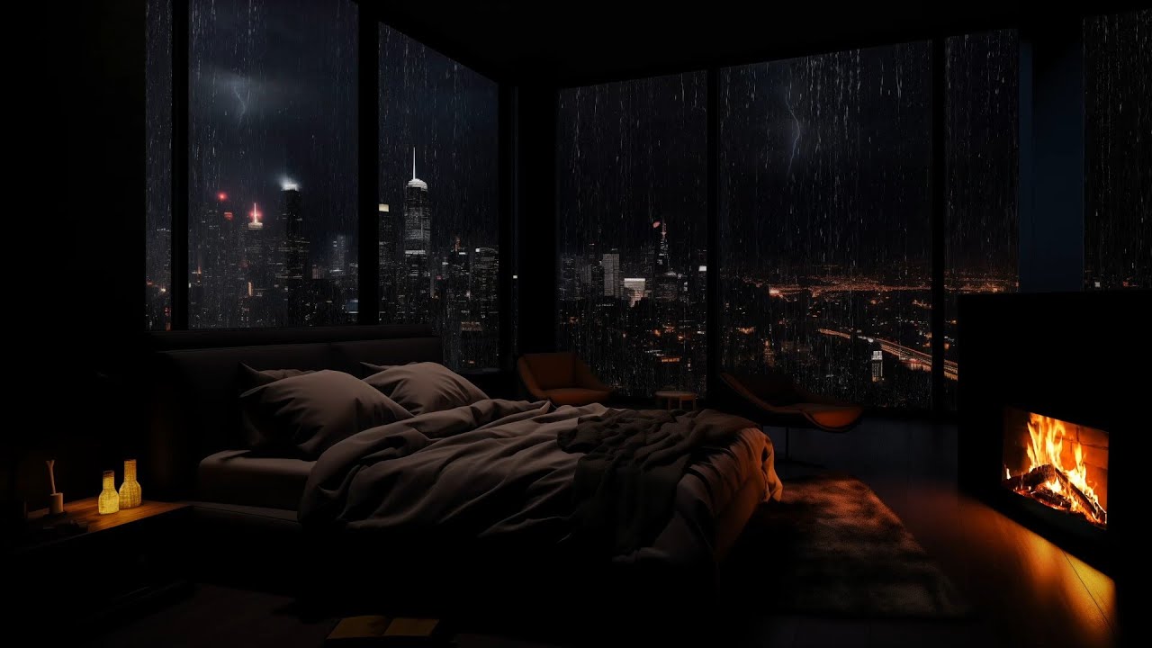 Modern Penthouse Retreat on a Rainy Night | Rain and Thunder Sounds for ... - Reducing Stress Penthouse Retreat