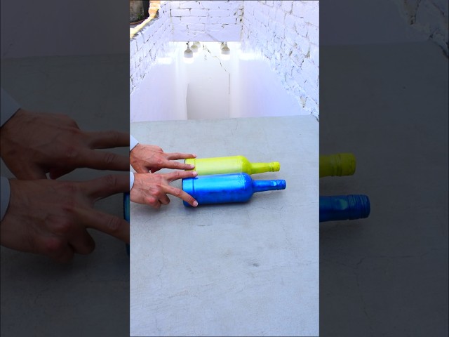 Yellow VS Blue Breaking glass bottles! Crushing Crunchy & Soft Things #shorts #asmr #satisfying