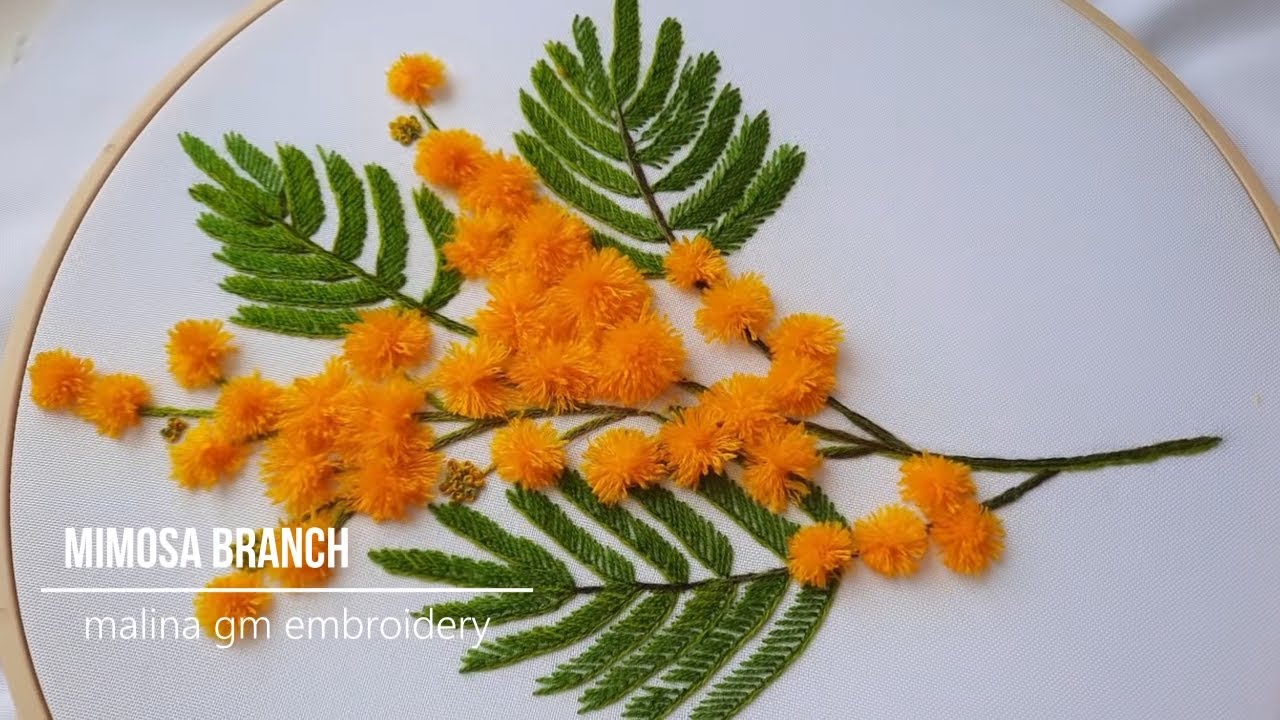 Hand Embroidery | Amazing Mimosa Flowers | Floral Still Life