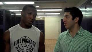 Daniel Poneman chats with Lavonte Dority (Foreman) at Full Package Fall League