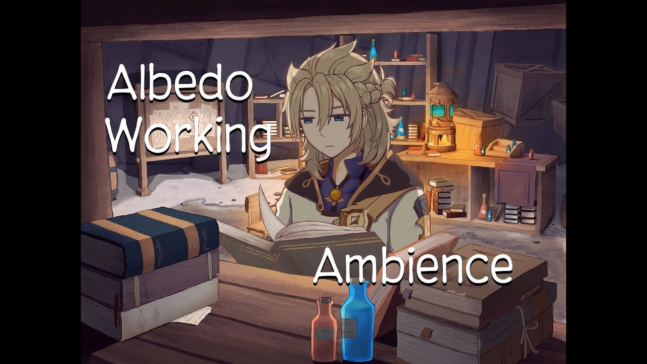 [Ambiance] hiding behind the bookshelf watching Albedo working | Genshin soft music | ASMR