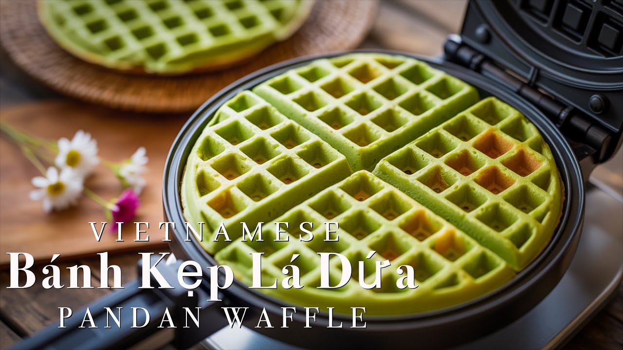 🌿 Crispy Vietnamese Coconut Pandan Waffles (Bánh Kẹp Lá Dứa) | Easy & Delicious Recipe! 🧇