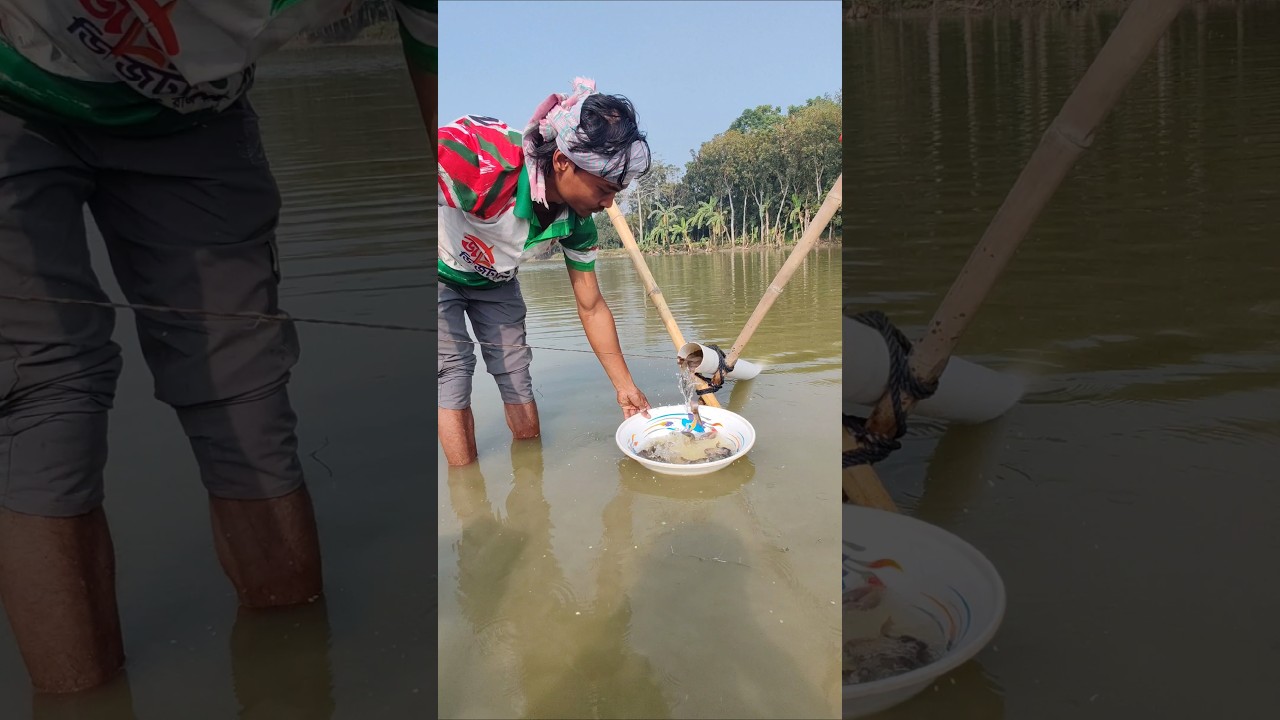 Singh is fishing in the old-fashioned way in the beel 