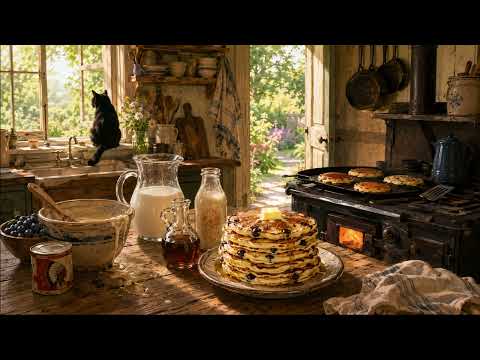 Blueberry Pancake Morning 🥞🫐 | Sunny Cottage Kitchen, Wood Fire & Relaxing Summer Ambience (5 Hours)