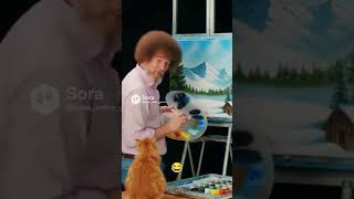 Bob Ross Attacked BY Cat Funny! #ai #sora