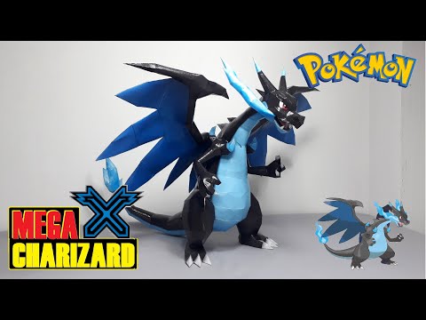 MEGA Charizard X (Lizardon) | Pokemon PaperCraft | modelo de papel