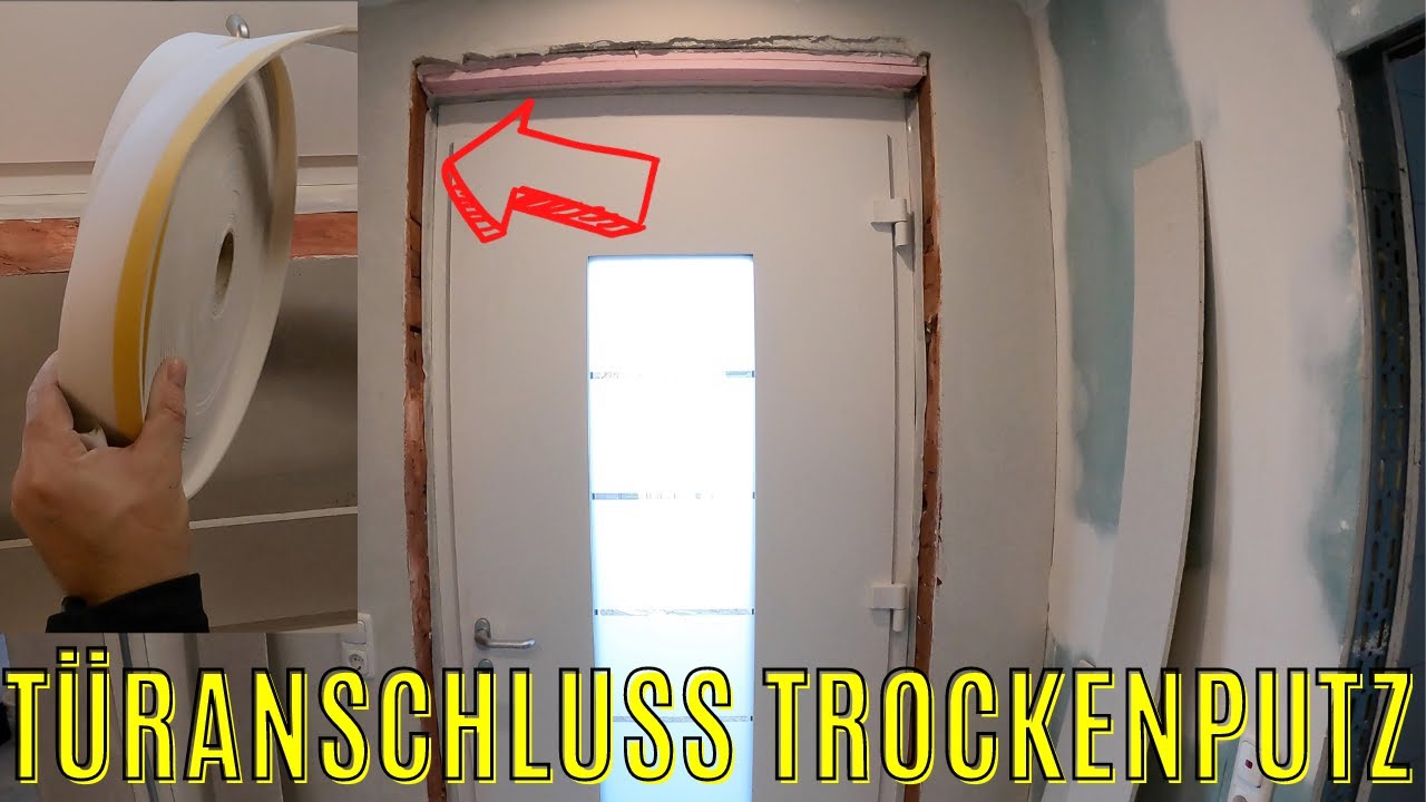Anschluss von Trockenputz an einer Haustür mit Stuckband Dehnfugenband