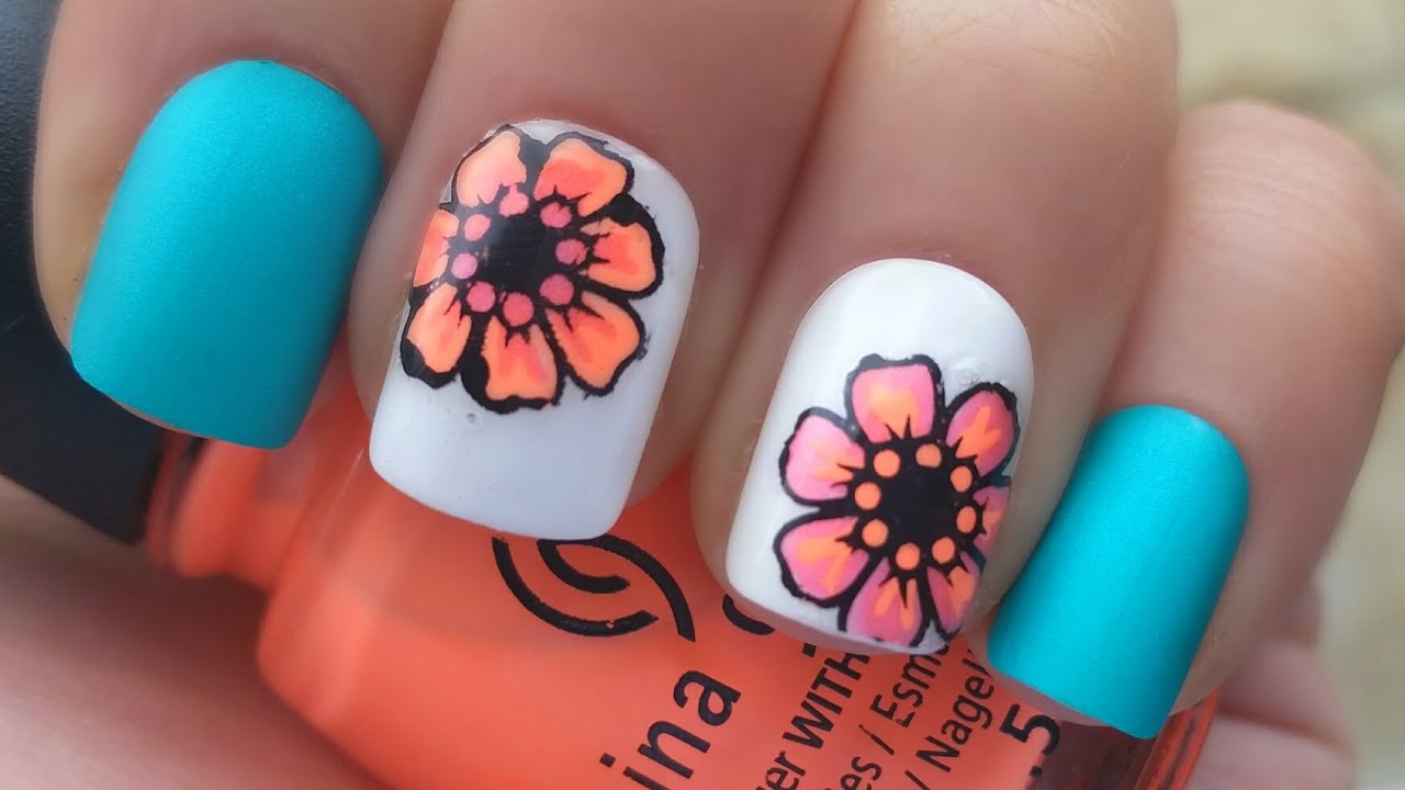 Floral Neon Nail Art - wide 7
