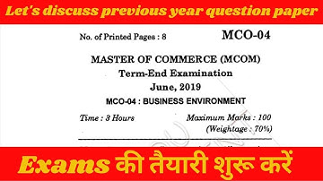 Ignou MCOM 2nd year Previous question paper | MCO 04 June 2019 question paper | Business Environment