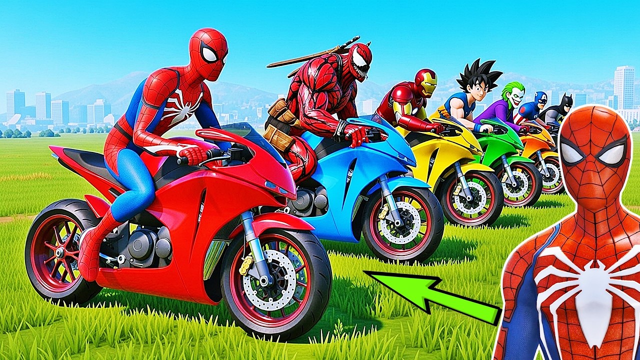 HOMEM ARANHA e AMIGOS SALTO COM MOTO! DESAFIO RAMPA DE FOGO COM SPIDERMAN!